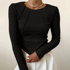 Slim Long Sleeve T-shirt Fashion Solid Color Split Thread Knitted Top Womens Clothing - StepByStepNow