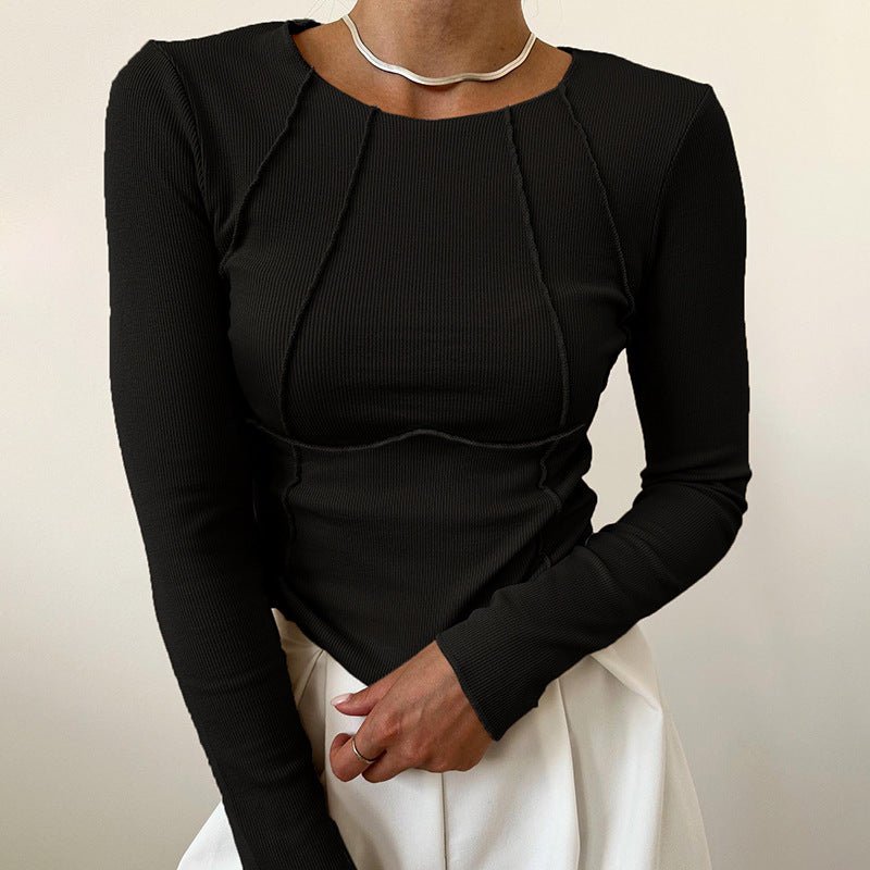 Slim Long Sleeve T-shirt Fashion Solid Color Split Thread Knitted Top Womens Clothing - StepByStepNow