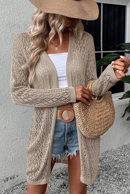 Smoke Gray Pointelle Knit Duster Cardigan - StepByStep