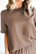 Smoke Gray Solid Color T Shirt 2pcs Wide Leg Pants Set - StepByStep