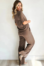 Smoke Gray Solid Color T Shirt 2pcs Wide Leg Pants Set - StepByStep