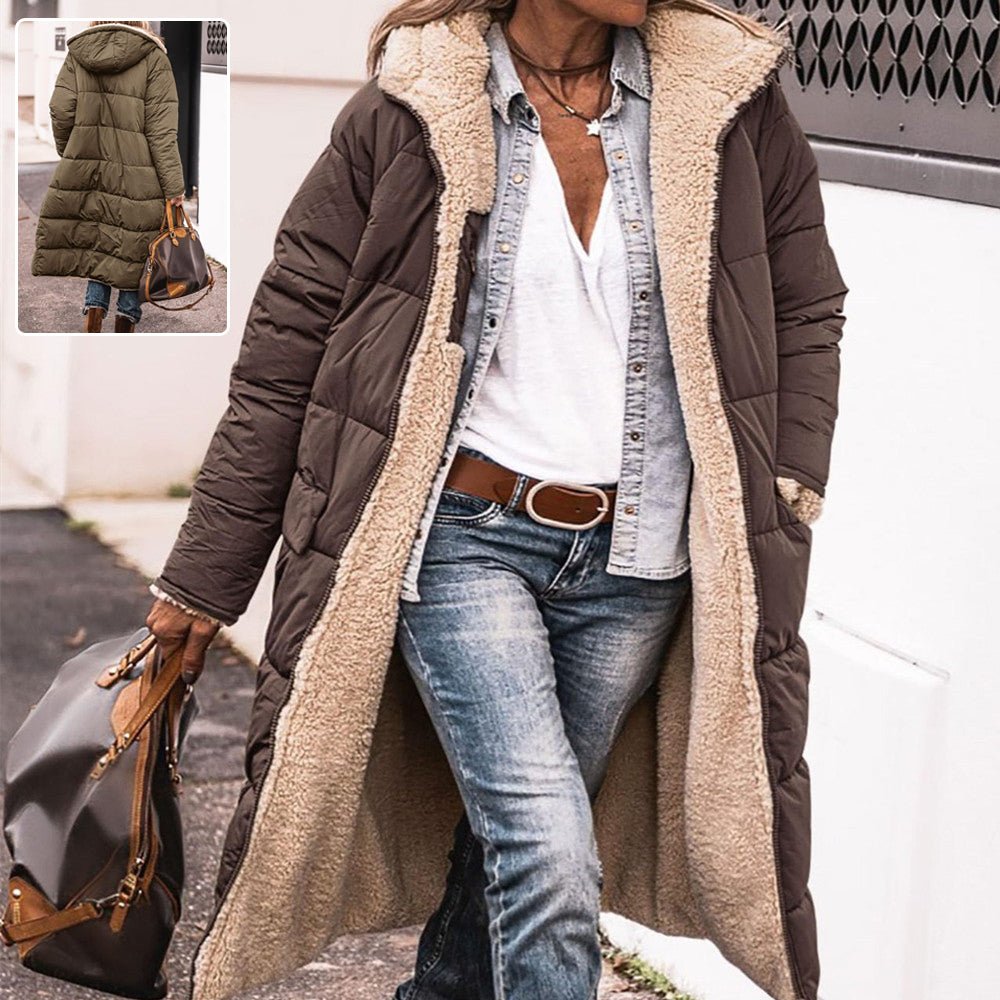 Solid Color Hooded Long Coat Winter Long Sleeve Double - sided Wear Slim Elegant Cardigan Jacket Top Women's Clothing - StepByStepNow