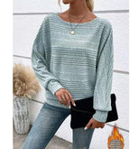 Solid Striped Batwing Sleeves T-shirt Fashion Casual Pullover Round Neck Long Sleeve Top Spring And Autumn Women's Clothing - StepByStepNow