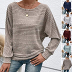 Solid Striped Batwing Sleeves T-shirt Fashion Casual Pullover Round Neck Long Sleeve Top Spring And Autumn Women's Clothing - StepByStepNow