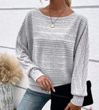 Solid Striped Batwing Sleeves T-shirt Fashion Casual Pullover Round Neck Long Sleeve Top Spring And Autumn Women's Clothing - StepByStepNow