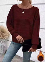 Solid Striped Batwing Sleeves T-shirt Fashion Casual Pullover Round Neck Long Sleeve Top Spring And Autumn Women's Clothing - StepByStepNow