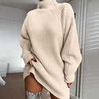 Solid Turtleneck Long Sweater Winter Warm Women Sweater Dress - StepByStepNow