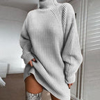 Solid Turtleneck Long Sweater Winter Warm Women Sweater Dress - StepByStepNow