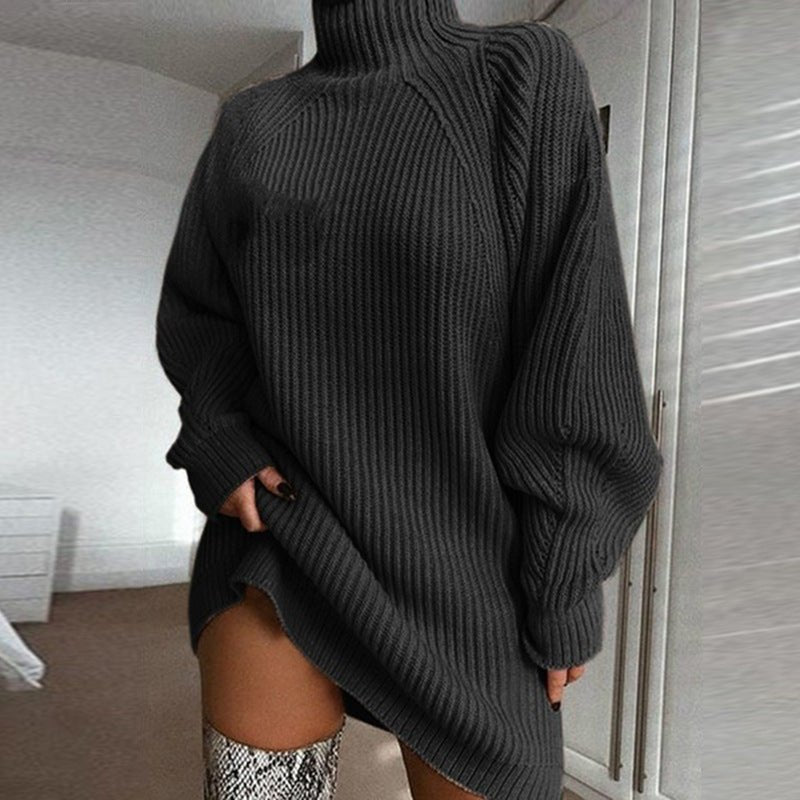 Solid Turtleneck Long Sweater Winter Warm Women Sweater Dress - StepByStepNow