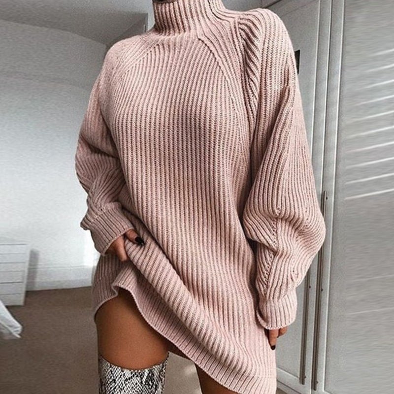 Solid Turtleneck Long Sweater Winter Warm Women Sweater Dress - StepByStepNow