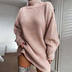 Solid Turtleneck Long Sweater Winter Warm Women Sweater Dress - StepByStepNow