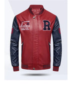 Spring and Autumn Men's Motorcycle Suit Leather jacket Color blocking American baseball collar pilot casual PU leather jacket - StepByStep