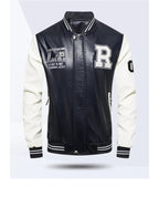 Spring and Autumn Men's Motorcycle Suit Leather jacket Color blocking American baseball collar pilot casual PU leather jacket - StepByStep