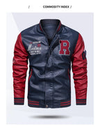 Spring and Autumn Men's Motorcycle Suit Leather jacket Color blocking American baseball collar pilot casual PU leather jacket - StepByStep