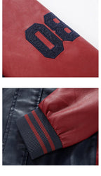 Spring and Autumn Men's Motorcycle Suit Leather jacket Color blocking American baseball collar pilot casual PU leather jacket - StepByStep