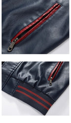 Spring and Autumn Men's Motorcycle Suit Leather jacket Color blocking American baseball collar pilot casual PU leather jacket - StepByStep