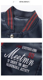 Spring and Autumn Men's Motorcycle Suit Leather jacket Color blocking American baseball collar pilot casual PU leather jacket - StepByStep