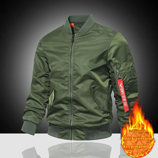 Spring and Autumn Winter Air Force MA1 Pilot Jacket Men's Solid Color Baseball Jacket Casual Thick Windproof Warm Cotton Jacket - StepByStep