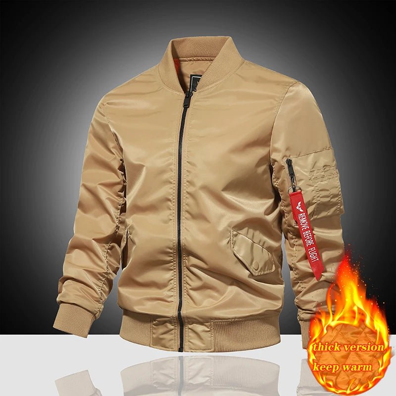 Spring and Autumn Winter Air Force MA1 Pilot Jacket Men's Solid Color Baseball Jacket Casual Thick Windproof Warm Cotton Jacket - StepByStep