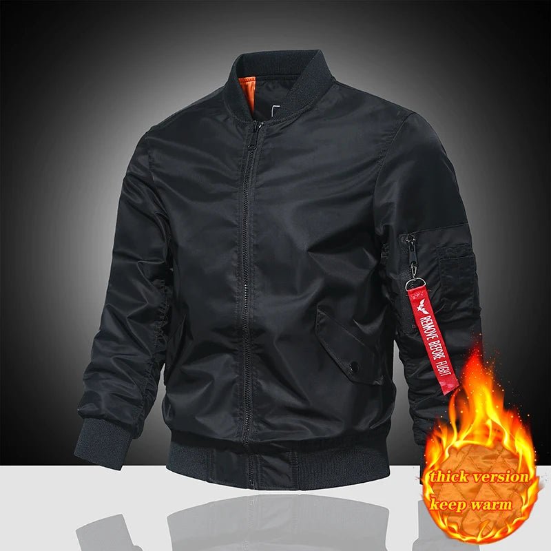 Spring and Autumn Winter Air Force MA1 Pilot Jacket Men's Solid Color Baseball Jacket Casual Thick Windproof Warm Cotton Jacket - StepByStep