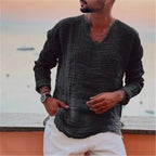 Spring and Summer Men's Viking Style Summer Shirts for Beach Wear Casual Shirts Pure Fake Cup - shaped Long Sleeved V - neck Tops - StepByStepNow