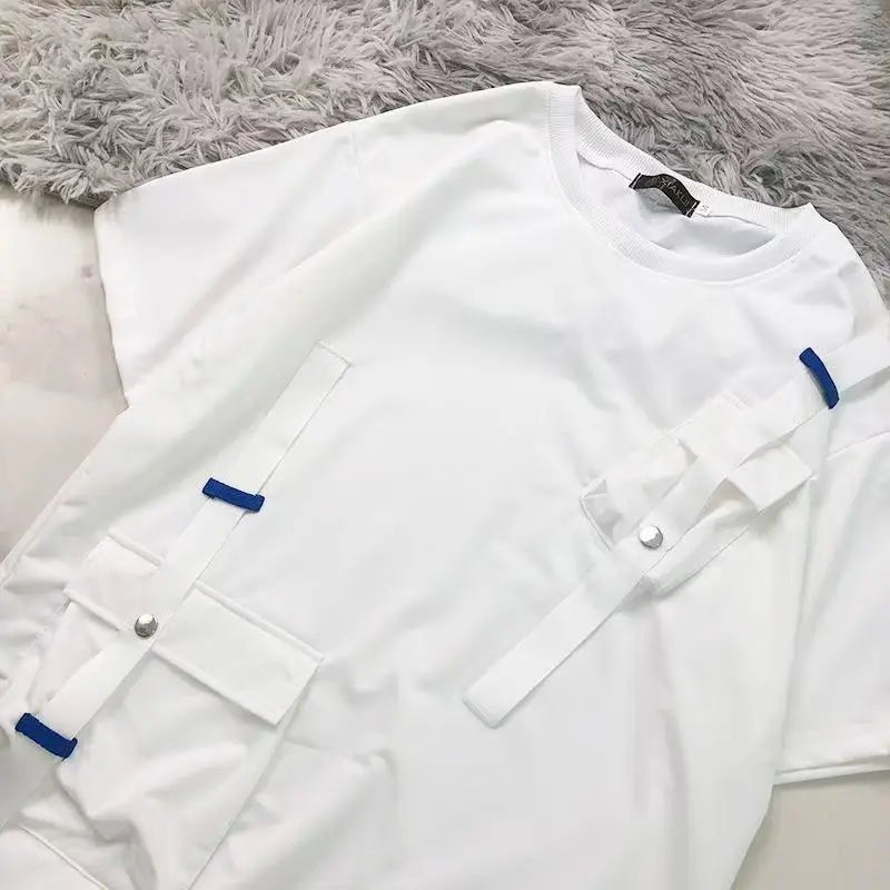 StepByStepNow Men’s Japanese Function T-Shirt - Loose Workwear Pocket Tee with Drop Shoulder - StepByStepNow