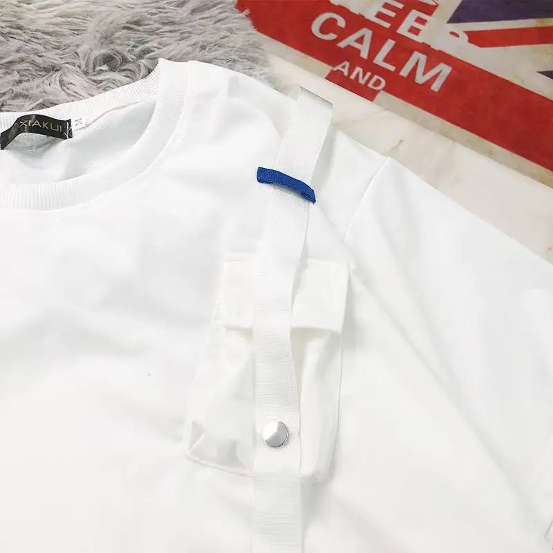 StepByStepNow Men’s Japanese Function T-Shirt - Loose Workwear Pocket Tee with Drop Shoulder - StepByStepNow