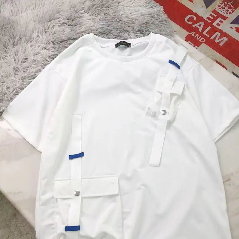 StepByStepNow Men’s Japanese Function T-Shirt - Loose Workwear Pocket Tee with Drop Shoulder - StepByStepNow