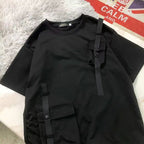 StepByStepNow Men’s Japanese Function T-Shirt - Loose Workwear Pocket Tee with Drop Shoulder - StepByStepNow