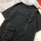 StepByStepNow Men’s Japanese Function T-Shirt - Loose Workwear Pocket Tee with Drop Shoulder - StepByStepNow