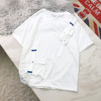 StepByStepNow Men’s Japanese Function T-Shirt - Loose Workwear Pocket Tee with Drop Shoulder - StepByStepNow