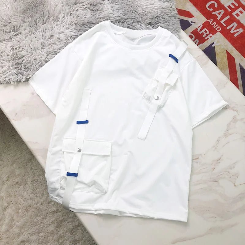 StepByStepNow Men’s Japanese Function T-Shirt - Loose Workwear Pocket Tee with Drop Shoulder - StepByStepNow