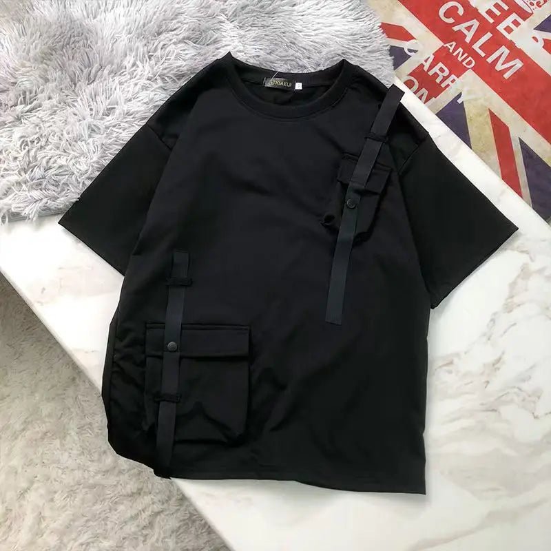 StepByStepNow Men’s Japanese Function T-Shirt - Loose Workwear Pocket Tee with Drop Shoulder - StepByStepNow