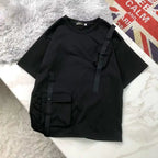 StepByStepNow Men’s Japanese Function T-Shirt - Loose Workwear Pocket Tee with Drop Shoulder - StepByStepNow