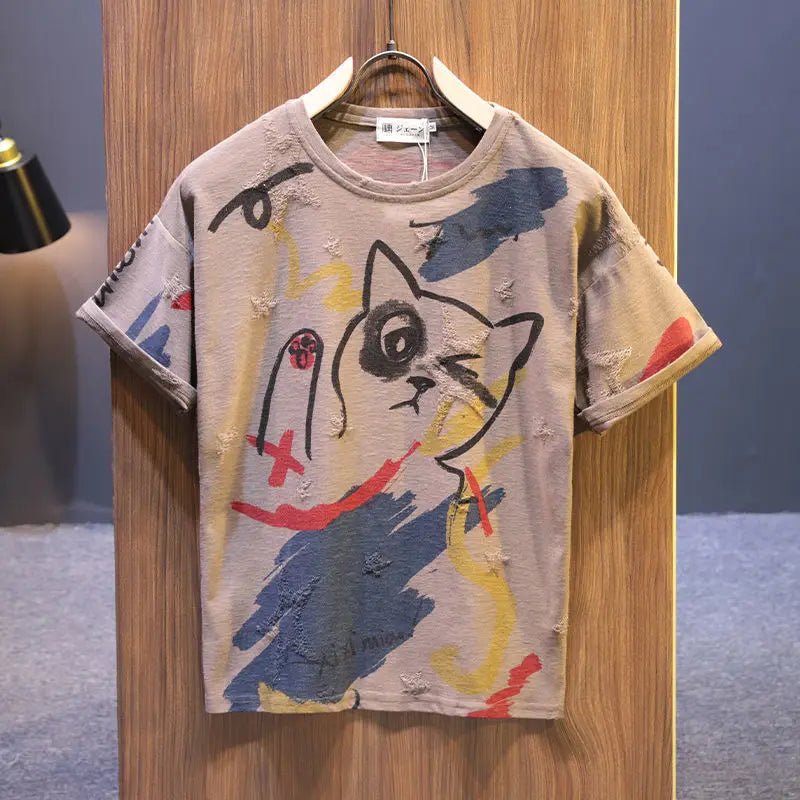 StepByStepNow Men's Y2K Vintage Cotton Tee - Loose Fit Summer Top - StepByStepNow