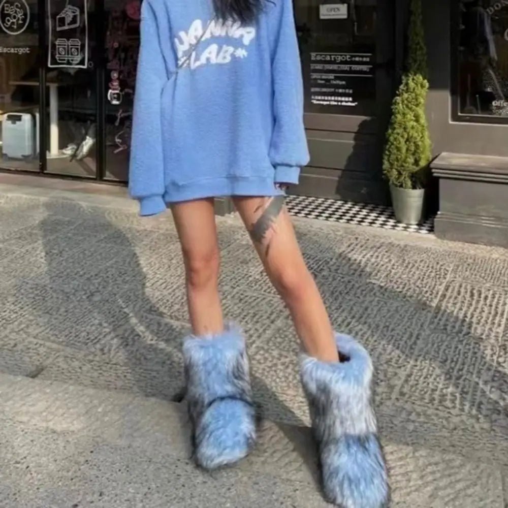 Stivali da neve invernali da donna pelliccia di volpe sintetica - StepByStepNow