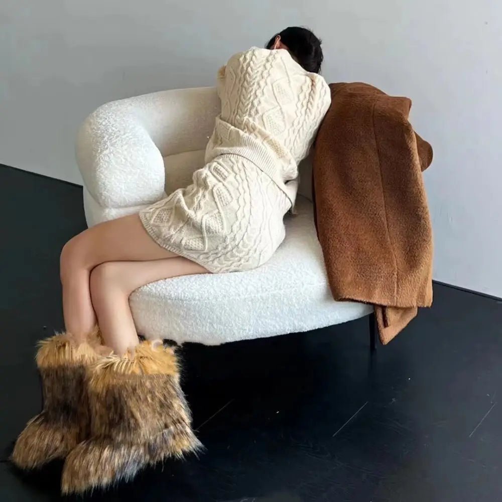 Stivali da neve invernali da donna pelliccia di volpe sintetica - StepByStepNow