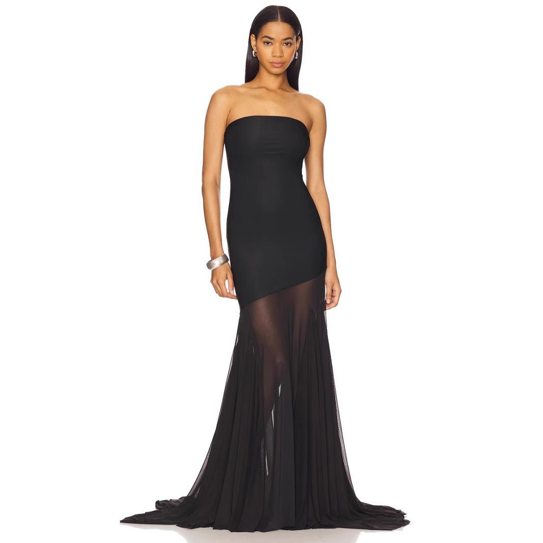 Strapless Bodycon Mesh Dress For Women, Fitted, Solid Color, SoHo, BYMANYC New York. - StepByStep