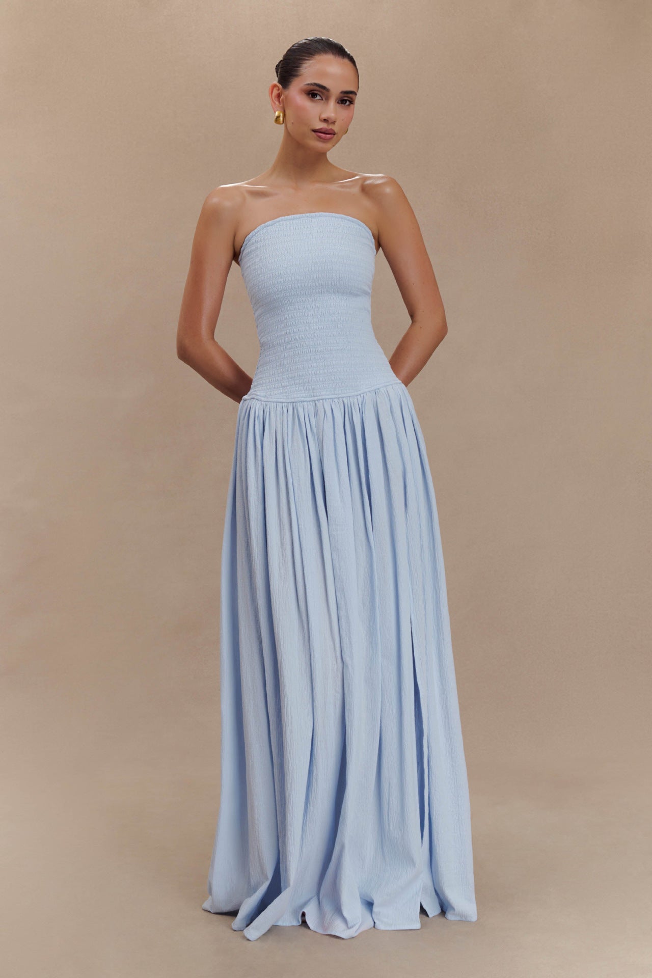 Strapless Shirred Backless Long Dress For Women, Williamsburg, BYMANYC New York. - StepByStep