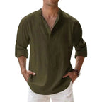 Streetwear Men Lightweight Shirts Long Sleeve Henley Cotton Linen Shirts for Men Beach Hawaiian Shirts Breathable Collar Tshirts - StepByStepNow