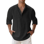 Streetwear Men Lightweight Shirts Long Sleeve Henley Cotton Linen Shirts for Men Beach Hawaiian Shirts Breathable Collar Tshirts - StepByStepNow
