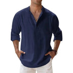 Streetwear Men Lightweight Shirts Long Sleeve Henley Cotton Linen Shirts for Men Beach Hawaiian Shirts Breathable Collar Tshirts - StepByStepNow