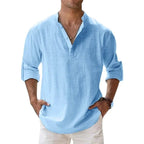 Streetwear Men Lightweight Shirts Long Sleeve Henley Cotton Linen Shirts for Men Beach Hawaiian Shirts Breathable Collar Tshirts - StepByStepNow