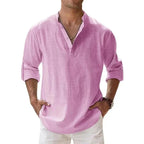 Streetwear Men Lightweight Shirts Long Sleeve Henley Cotton Linen Shirts for Men Beach Hawaiian Shirts Breathable Collar Tshirts - StepByStepNow