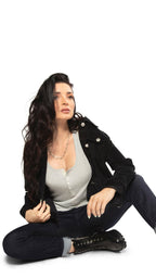 Stretch Velvet Jean Jacket (Black) - StepByStep