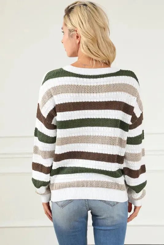 Stripe Crochet Hollow out Knit Sweater - StepByStep