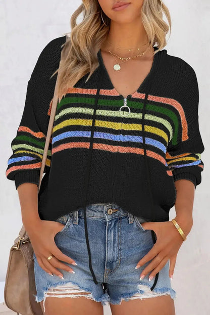 Striped Zip Up Hooded Sweater - StepByStep