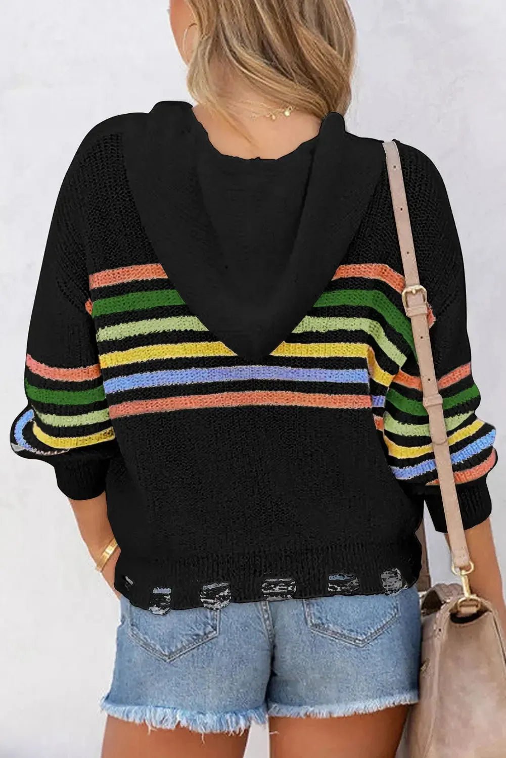 Striped Zip Up Hooded Sweater - StepByStep