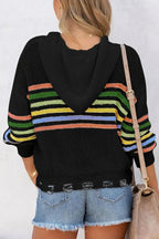 Striped Zip Up Hooded Sweater - StepByStep