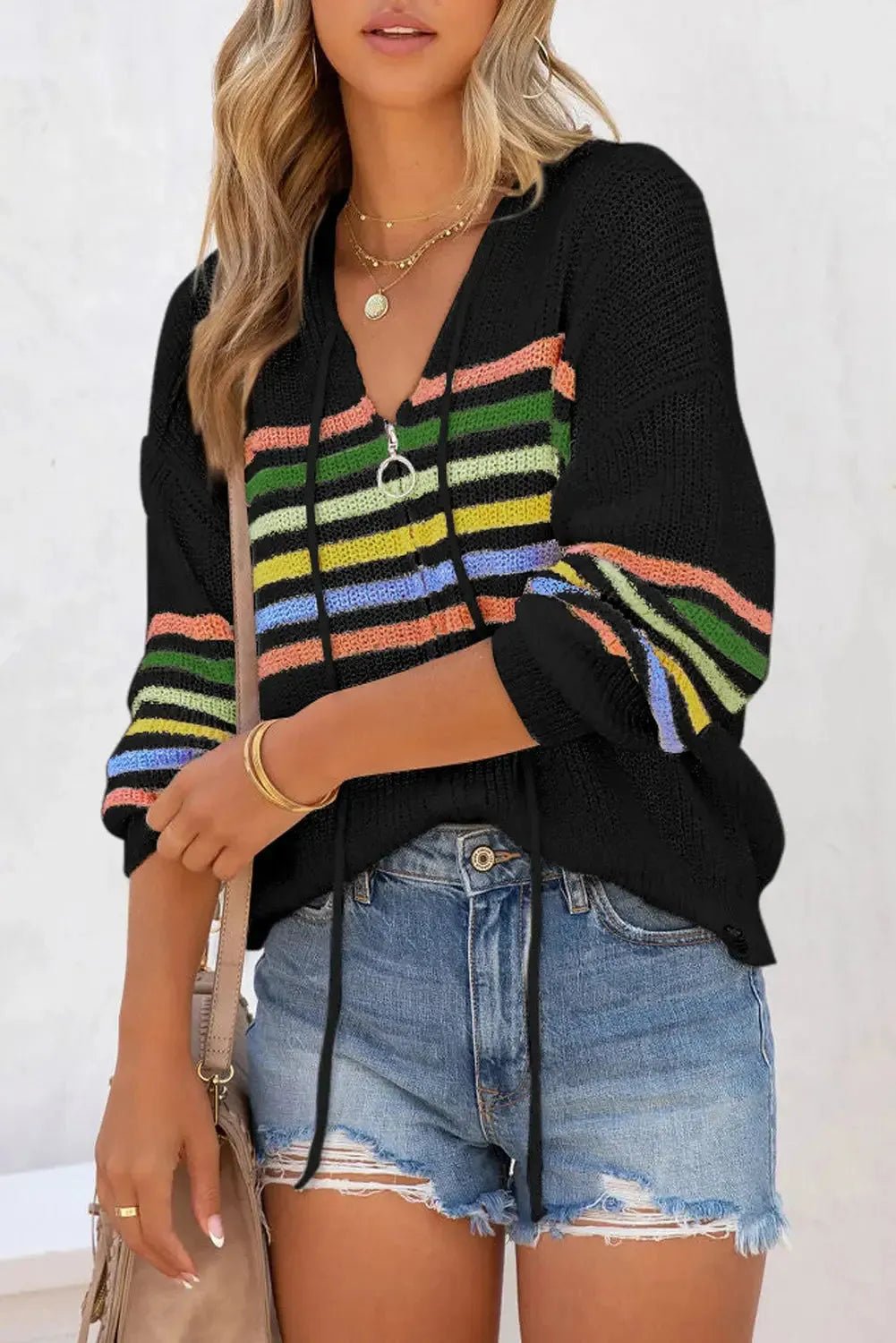 Striped Zip Up Hooded Sweater - StepByStep